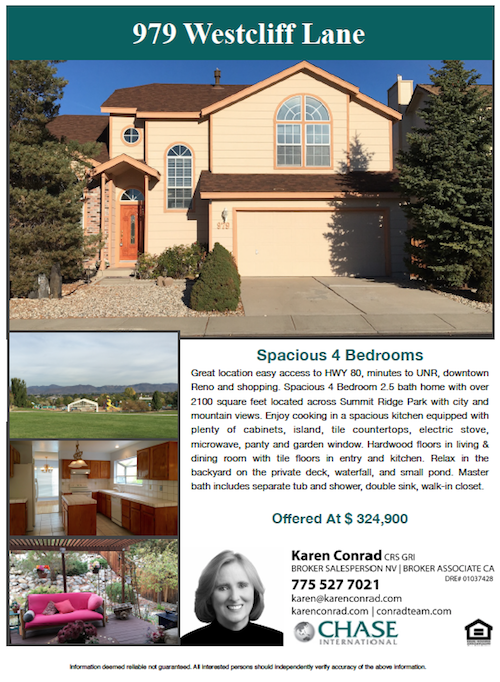 Reno Real Estate Affordable Home 979 Westcliff Ln Karen Conrad